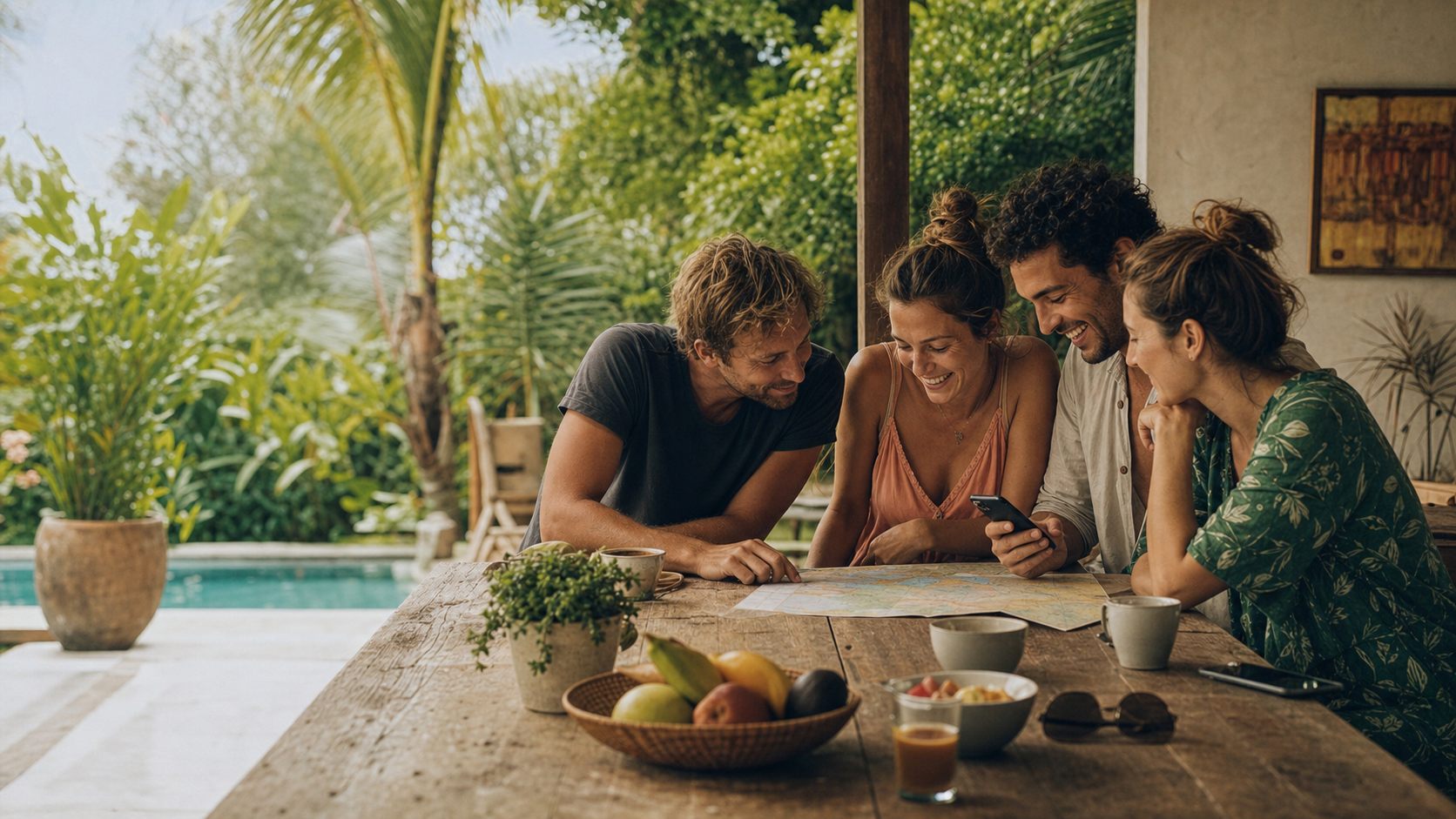 Friends planning a group trip together